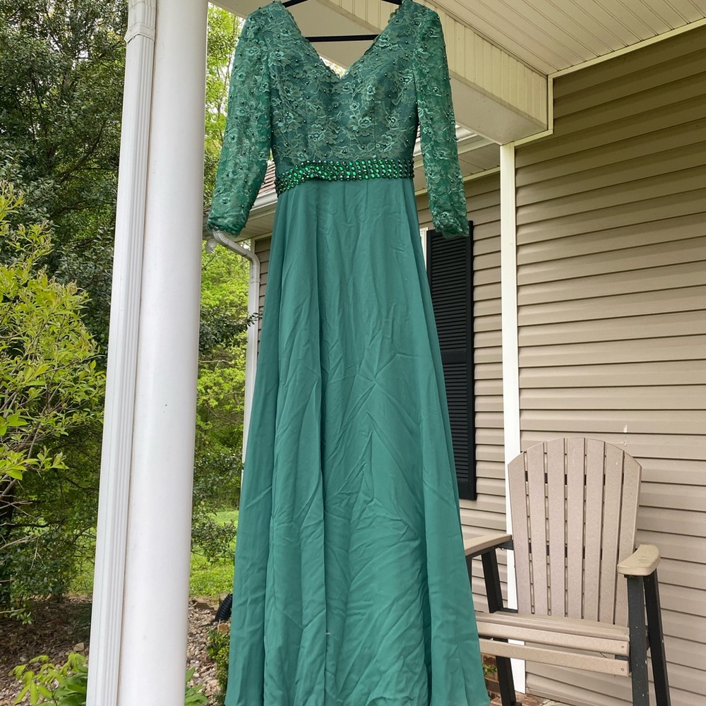 Emerald Green Beaded Gown